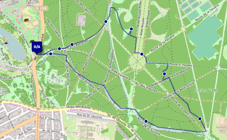 Parcours bien-être Bois de Vincennes intinéraire